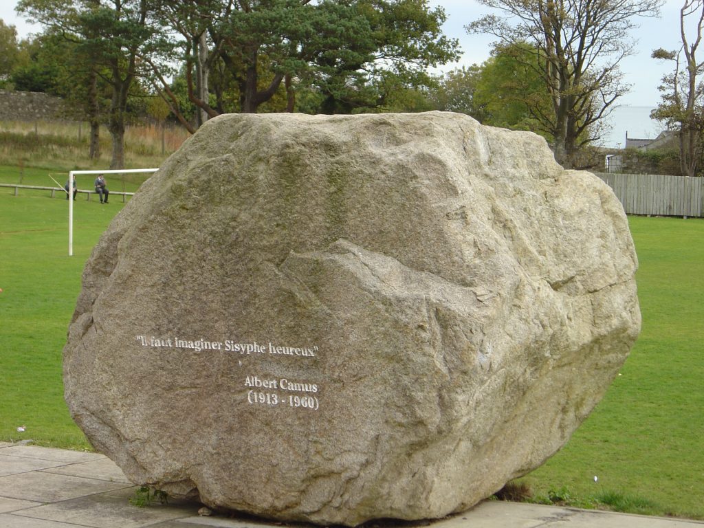 Boulder at Shimna College with inscription "Learning from each other" since 1994